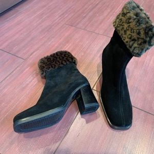 La Canadienne suede ankle boots with faux leopard